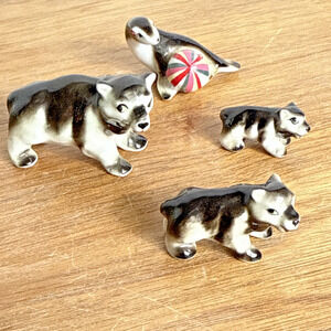 Vintage Bone China Bears Seal Miniature Animal Figurines Shiken Sticker Minis